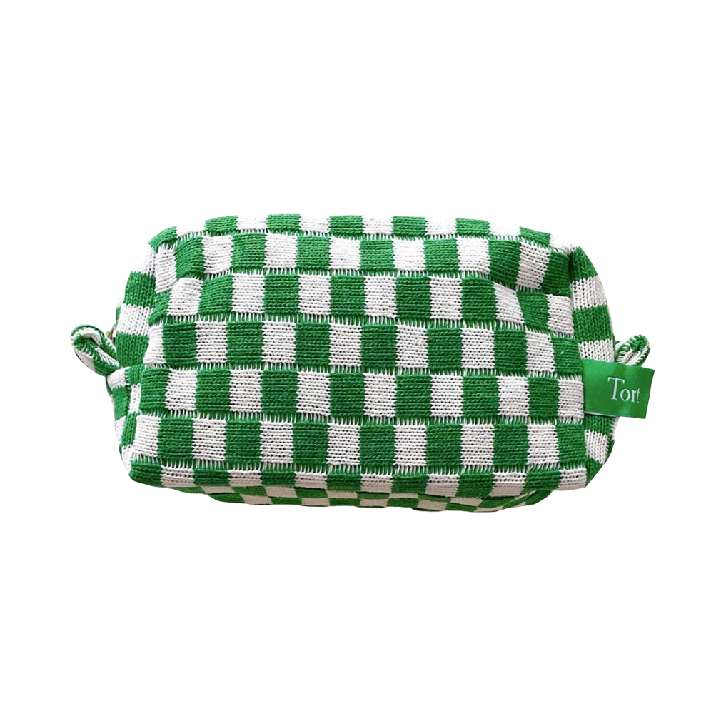 Meet the limited edition Tort Green Checkerboard Wash Bag  A woven green and white checkerboard wash bag, perfect for storing your favourite Tort pieces, makeup, toiletries or handbag essentials. The nylon lining makes it practical and easy to clean.  Size: 21cm x 10cm x 7cm  Colour: green and white checkerboard 